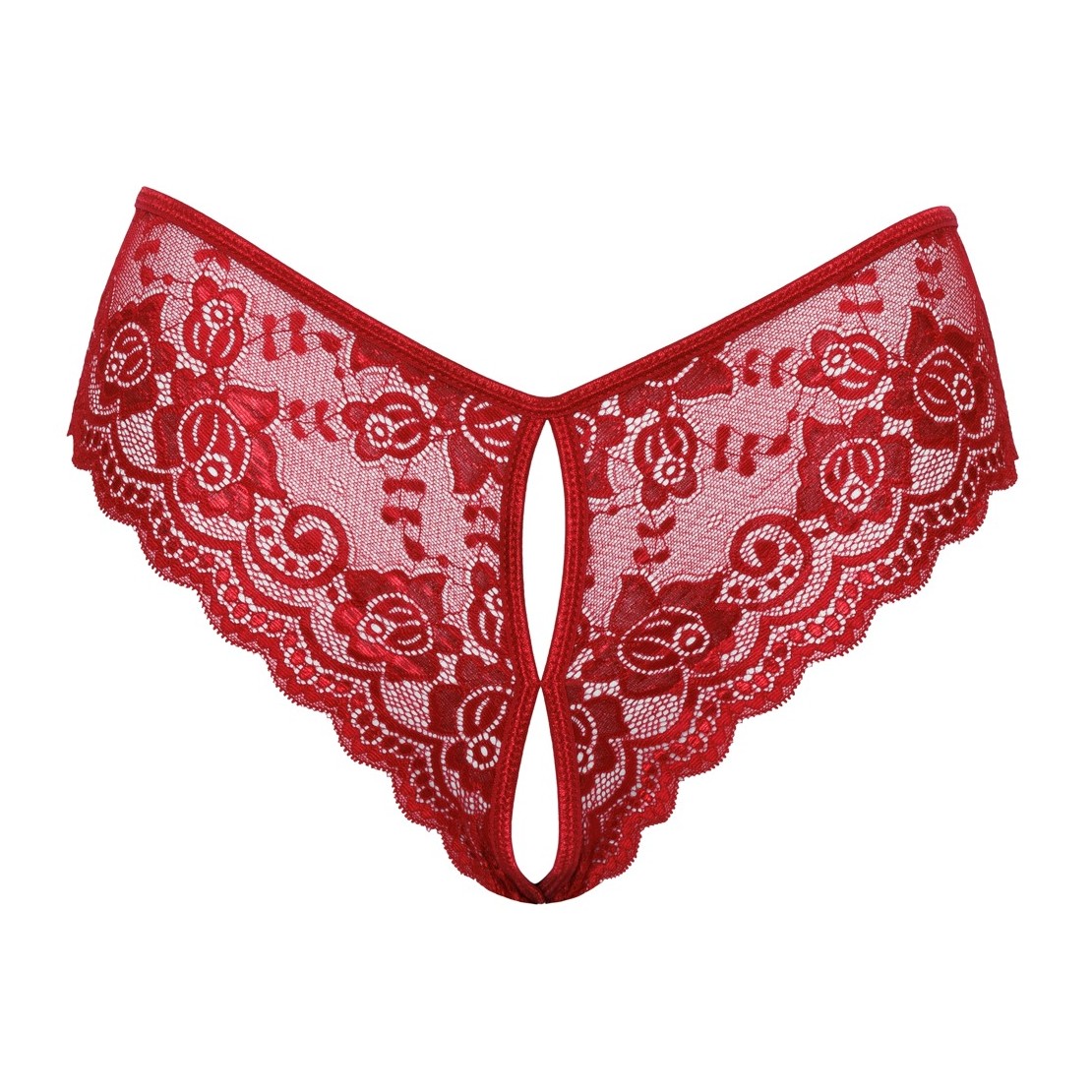 CULOTTE IN PIZZO FLOREALE ROSSO CON APERTURE E...