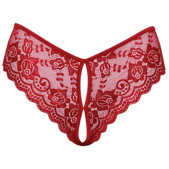 CULOTTE IN PIZZO FLOREALE ROSSO CON APERTURE E INCROCI SEDUCENTI