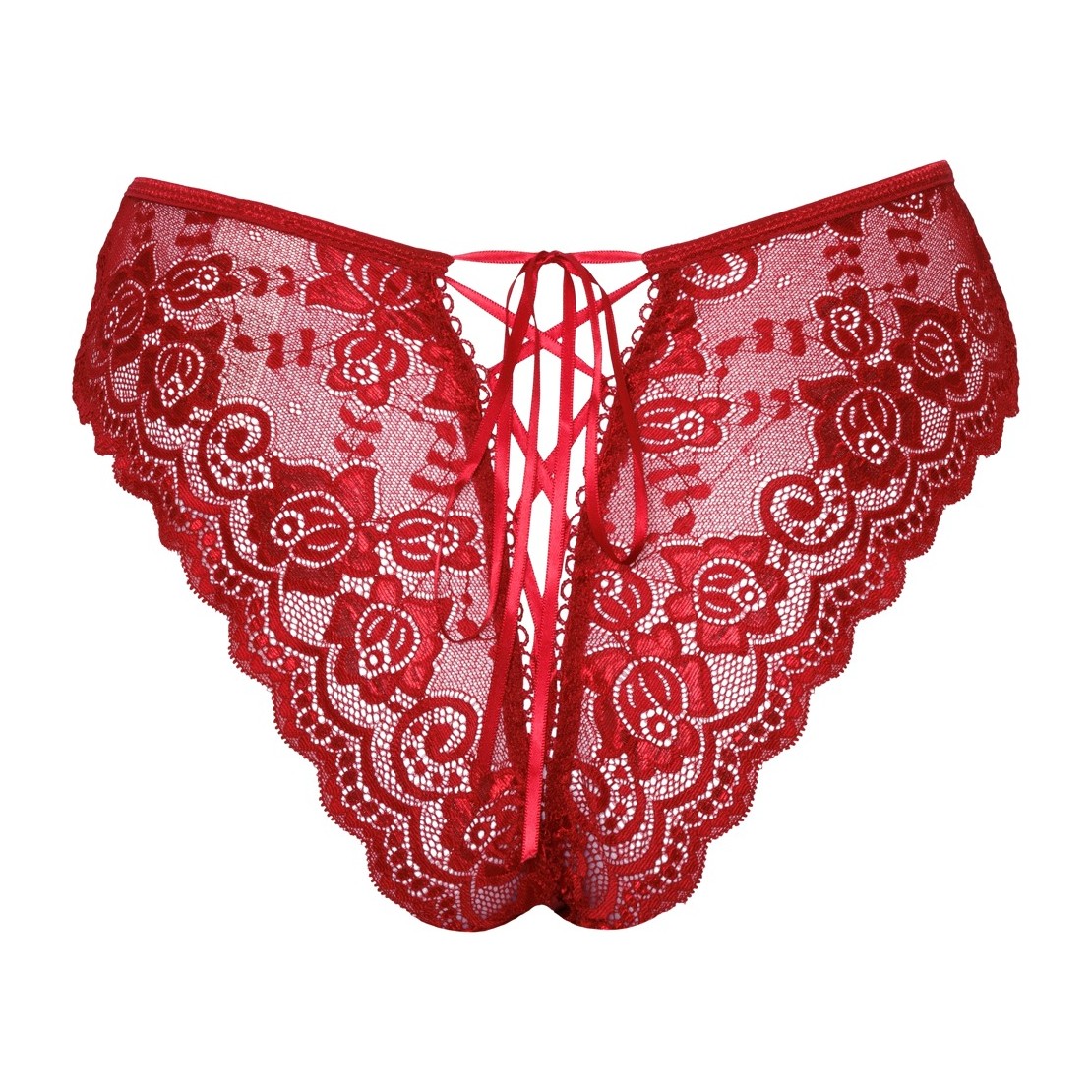 CULOTTE IN PIZZO FLOREALE ROSSO CON APERTURE E...