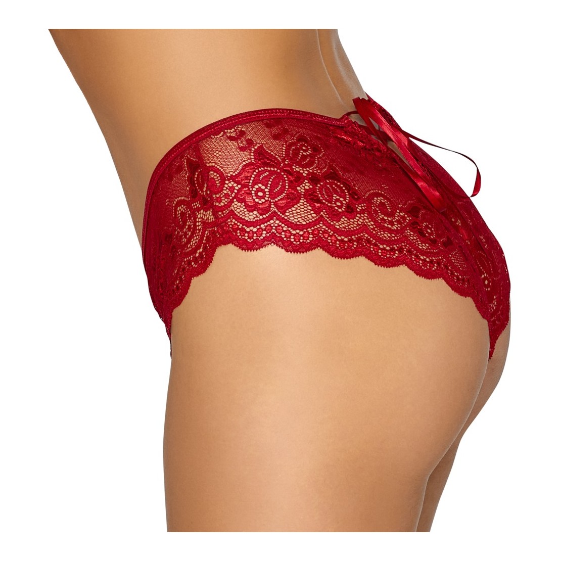 CULOTTE IN PIZZO FLOREALE ROSSO CON APERTURE E...
