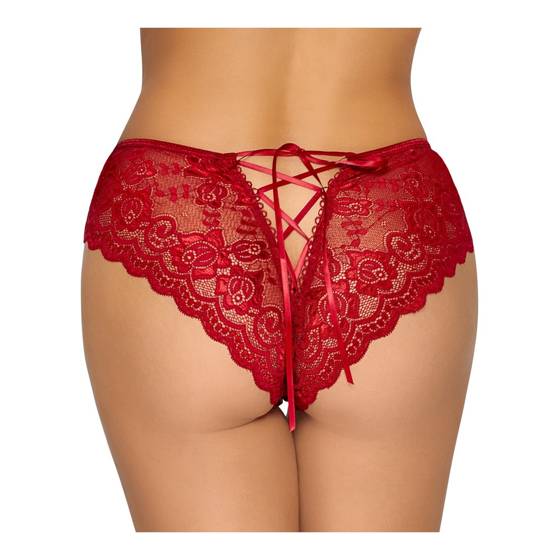 CULOTTE IN PIZZO FLOREALE ROSSO CON APERTURE E...