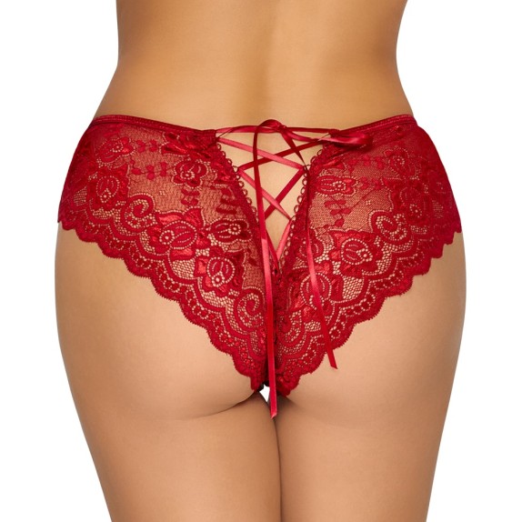 CULOTTE IN PIZZO FLOREALE ROSSO CON APERTURE E INCROCI SEDUCENTI
