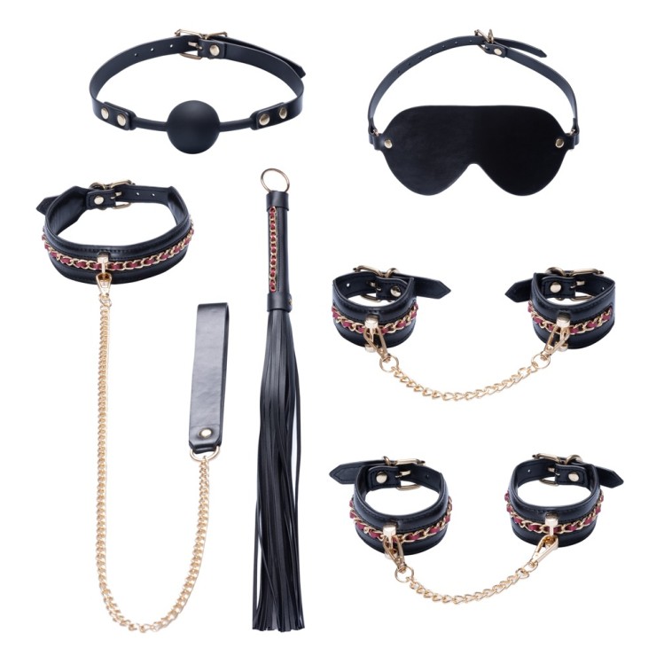 KIT BONDAGE 6 PEZZI NERO ELEGANTE CON DETTAGLI ORO E... 2