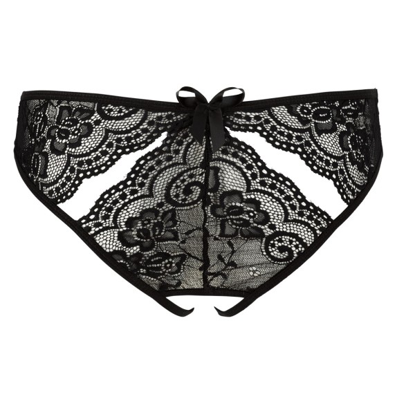 CULOTTE SEXY IN RAFFINATO PIZZO NERO FLOREALE CON APERTURA SUL CAVALLO E FIOCCO