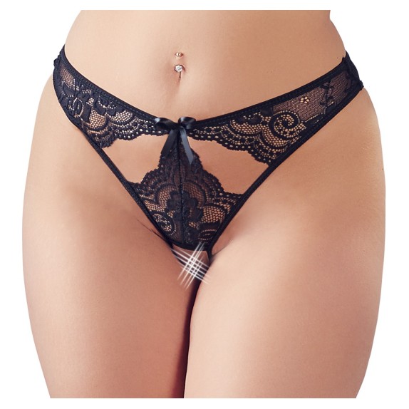 CULOTTE SEXY IN RAFFINATO PIZZO NERO FLOREALE CON APERTURA SUL CAVALLO E FIOCCO