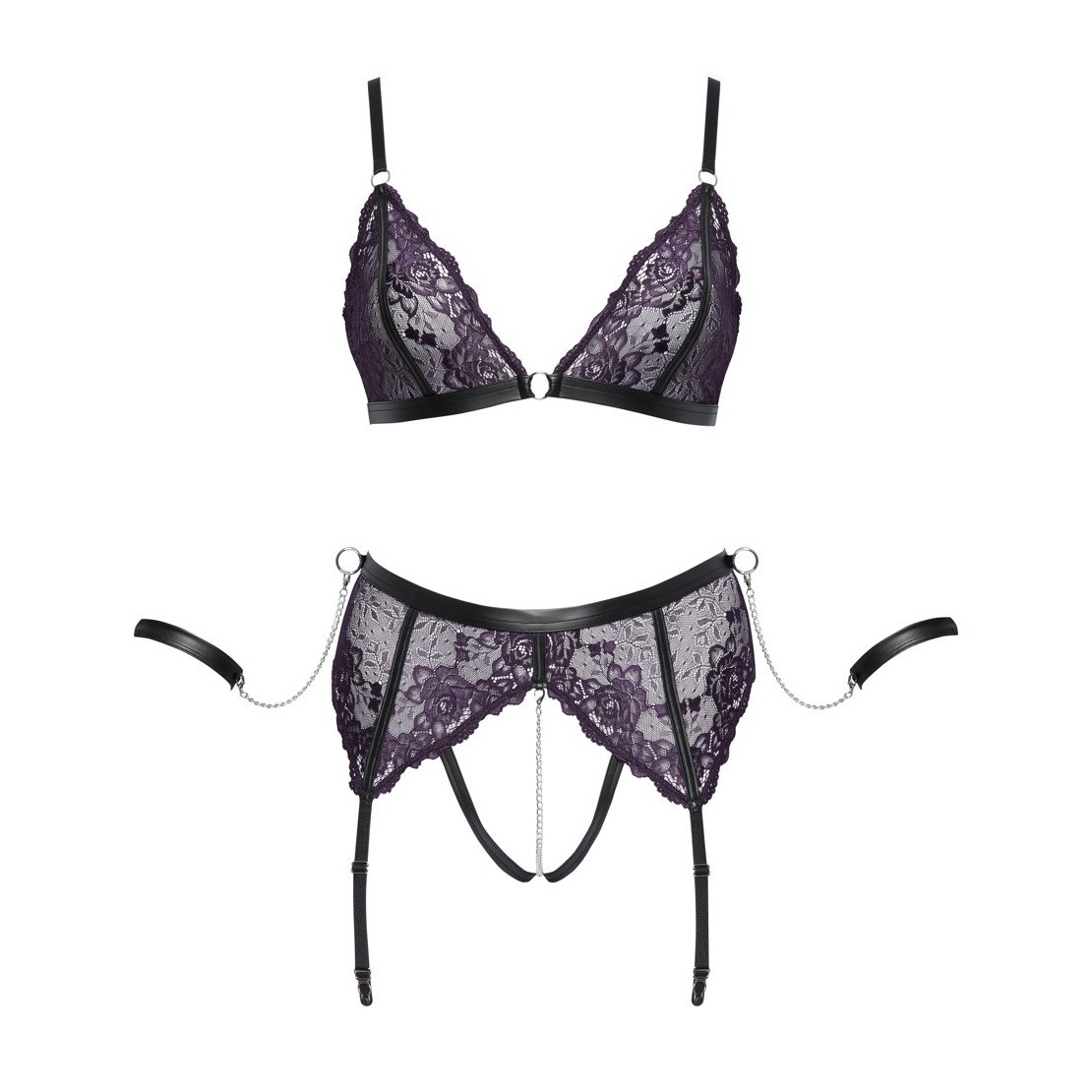 COMPLETO INTIMO SEXY IN PIZZO VIOLA CON...