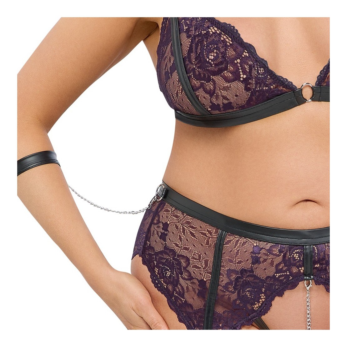 COMPLETO INTIMO SEXY IN PIZZO VIOLA CON...