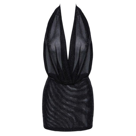 MINI ABITO SEXY PER DONNA SCOLLATO IN LUREX IN TRASPARENZA NOIR