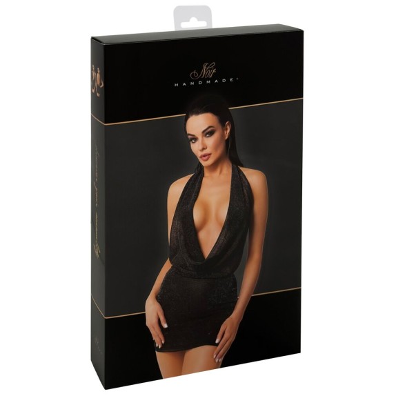 MINI ABITO SEXY PER DONNA SCOLLATO IN LUREX IN TRASPARENZA NOIR