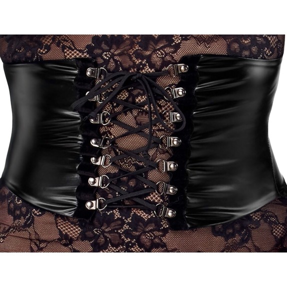 ABITO MIDI IN PIZZO SEXY CON MANICA LUNGA SPANDEX PER DONNA NOIR