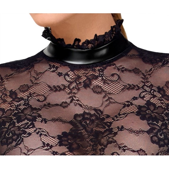 ABITO MIDI IN PIZZO SEXY CON MANICA LUNGA SPANDEX PER DONNA NOIR