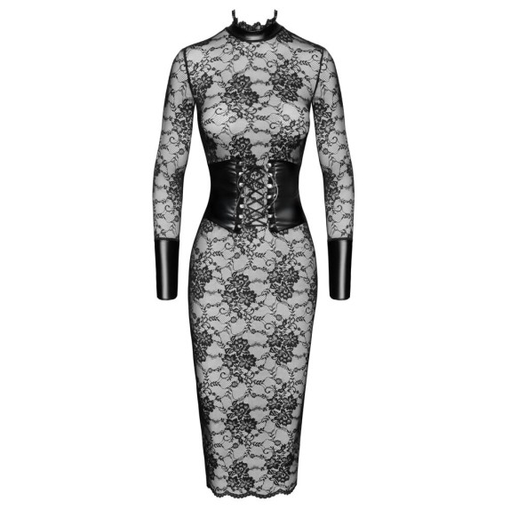 ABITO MIDI IN PIZZO SEXY CON MANICA LUNGA SPANDEX PER DONNA NOIR