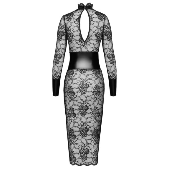 ABITO MIDI IN PIZZO SEXY CON MANICA LUNGA SPANDEX PER DONNA NOIR