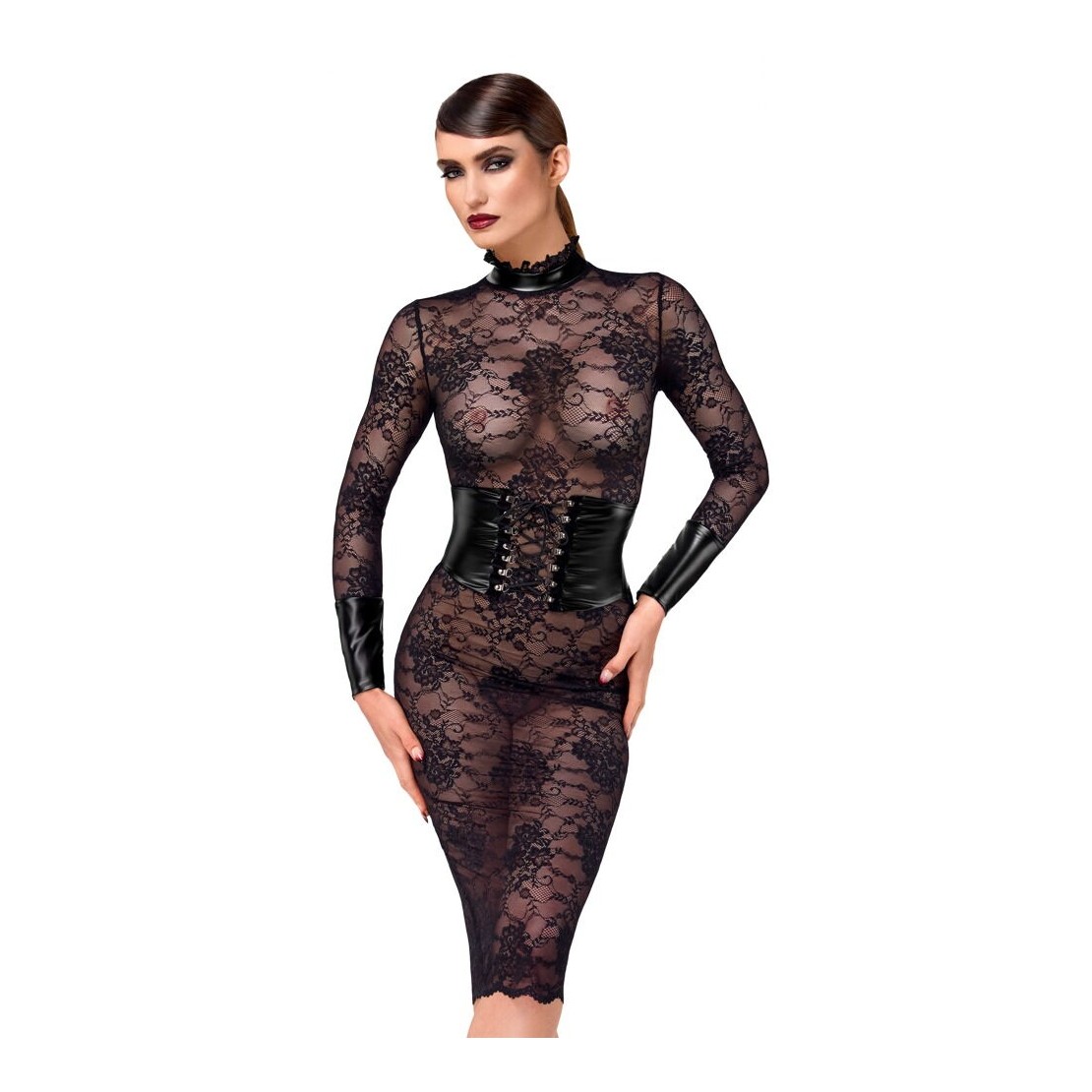 ABITO MIDI IN PIZZO SEXY CON MANICA LUNGA...