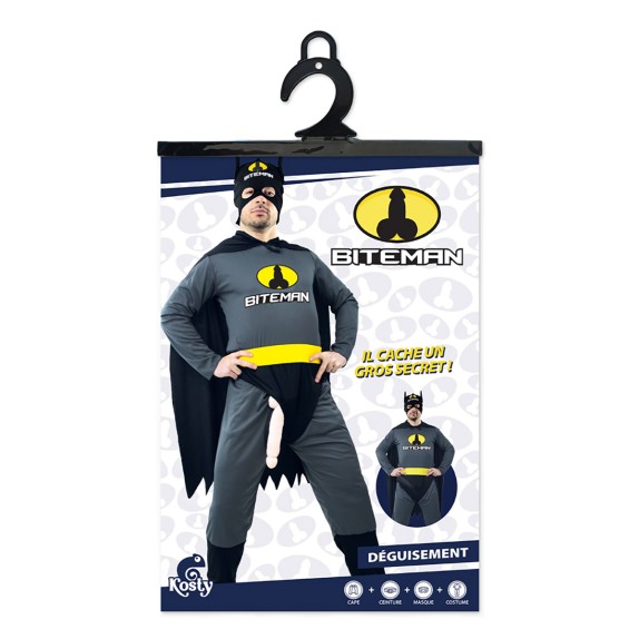 COSTUME TRAVESTIMENTO DA SUPEREROE BITEMAN CON PENE DI PELUCHES E ACCESSORI