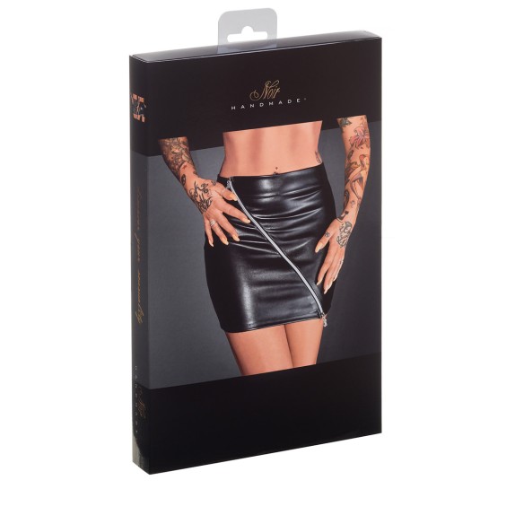 MINIGONNA SEXY IN ECOPELLE CON ZIP DOPPIA VIA OBLIQUA NOIR