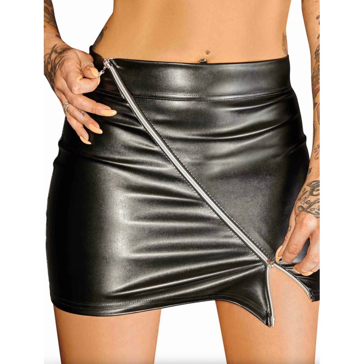 MINIGONNA SEXY IN ECOPELLE CON ZIP DOPPIA VIA OBLIQUA NOIR