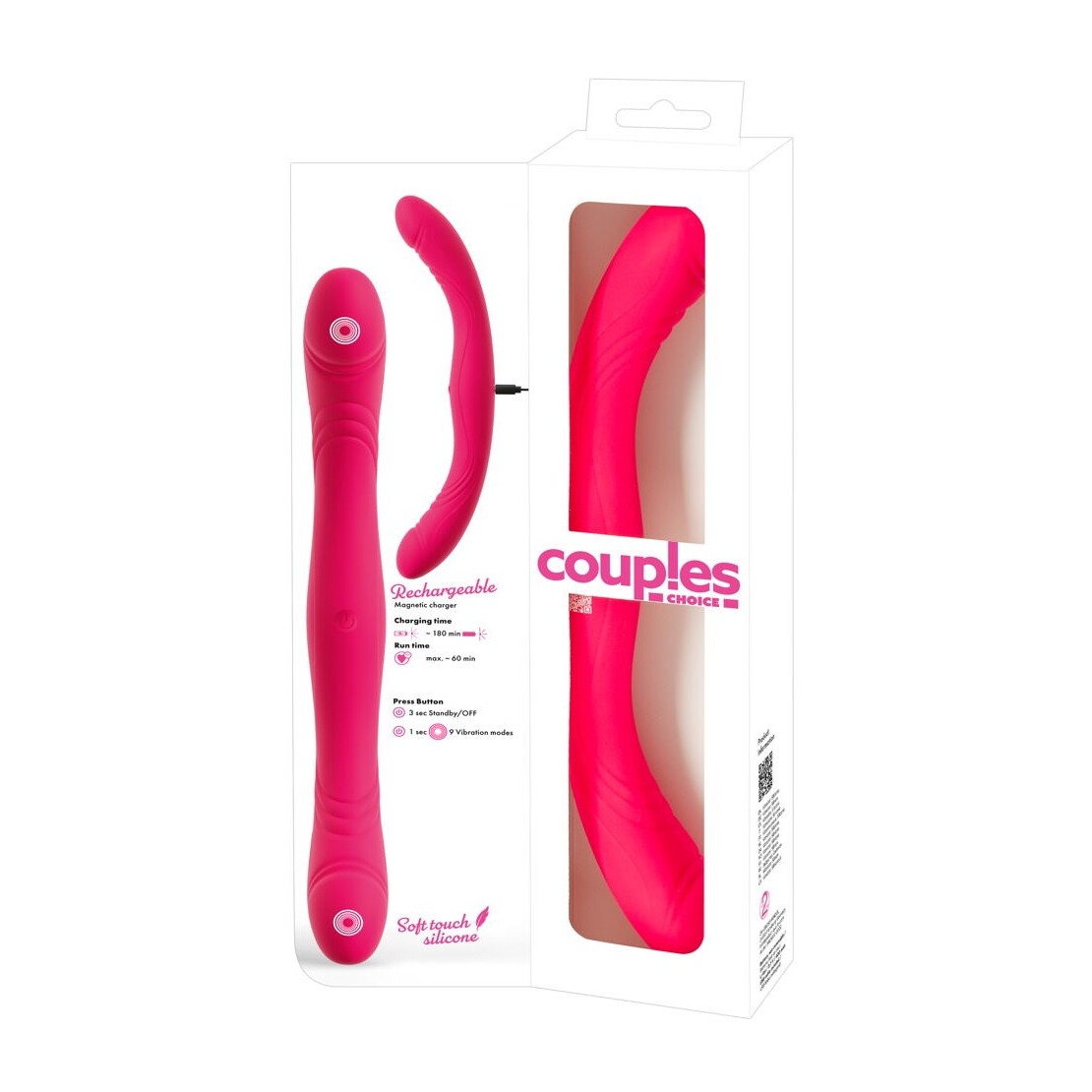 VIBRATORE DOPPIA TESTA RICARICABILE IN SILICONE...