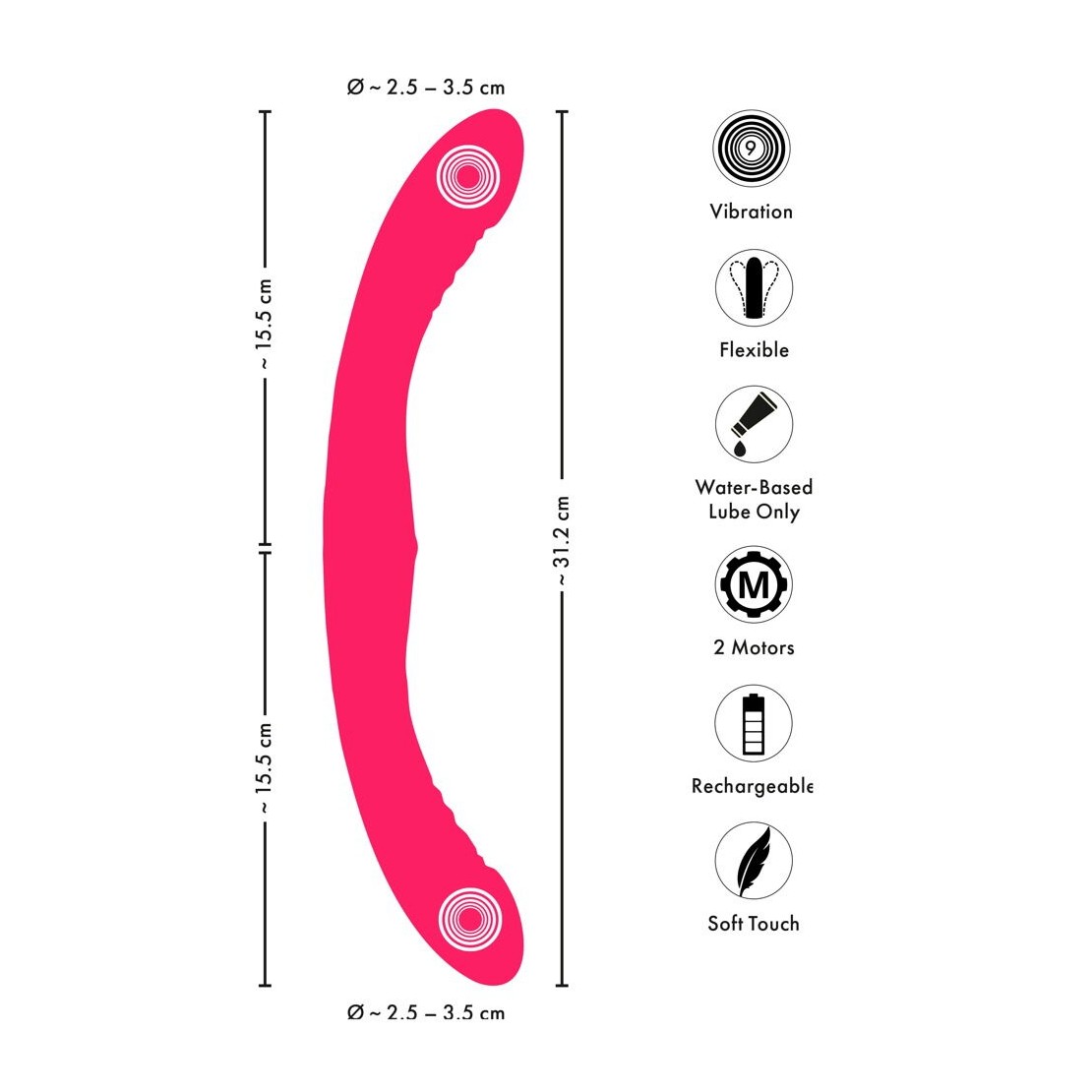 VIBRATORE DOPPIA TESTA RICARICABILE IN SILICONE...