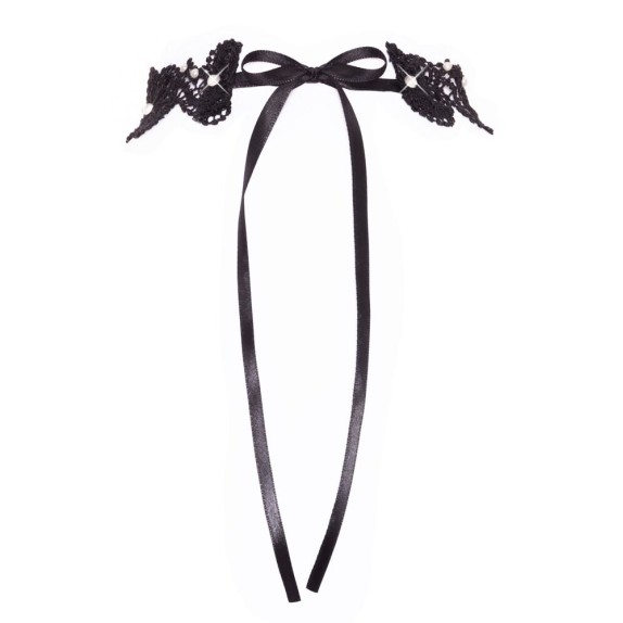 CHOKER COLLARINO SEXY IN PIZZO CON STRASS E PERLE CON LACCIO