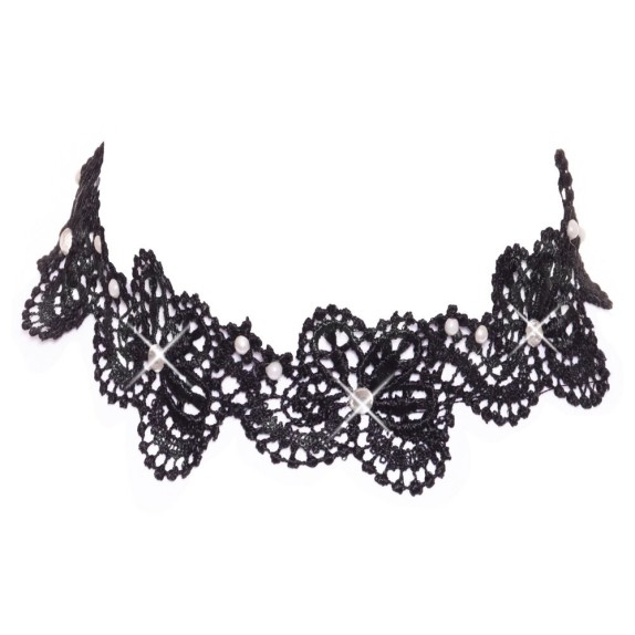 CHOKER COLLARINO SEXY IN PIZZO CON STRASS E PERLE CON LACCIO