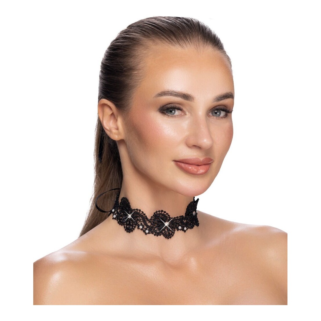 CHOKER COLLARINO SEXY IN PIZZO CON STRASS E...