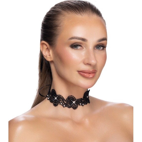 CHOKER COLLARINO SEXY IN PIZZO CON STRASS E PERLE CON LACCIO