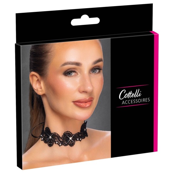 CHOKER COLLARINO SEXY IN PIZZO CON STRASS E PERLE CON LACCIO