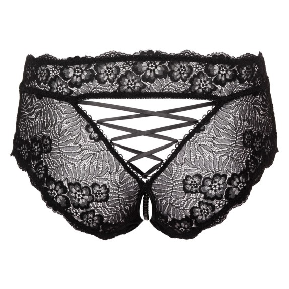 CULOTTE IN PIZZO FLOREALE APERTA SUL CAVALLO E CON CATENA DI PERLE NERE