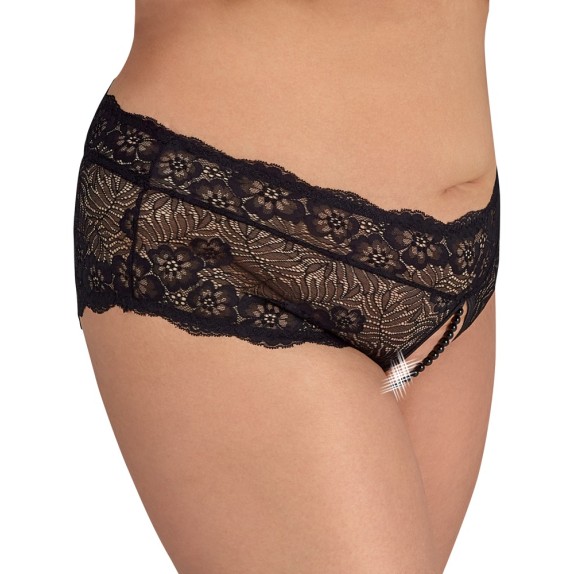 CULOTTE IN PIZZO FLOREALE APERTA SUL CAVALLO E CON CATENA DI PERLE NERE