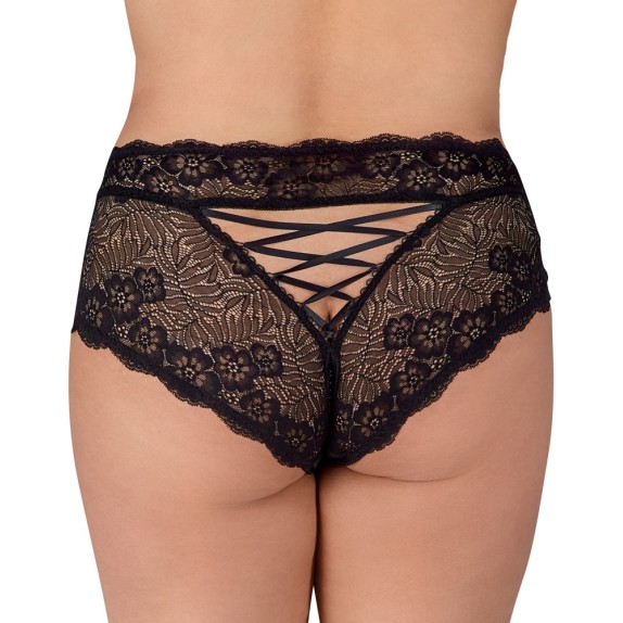 CULOTTE IN PIZZO FLOREALE APERTA SUL CAVALLO E CON CATENA DI PERLE NERE