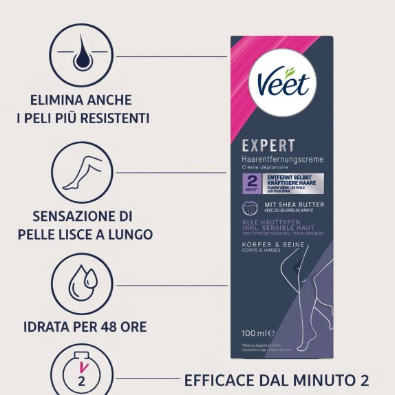CREMA DEPILATORIA VEET EXPERT PER DONNA CON BURRO DI KARITÉ