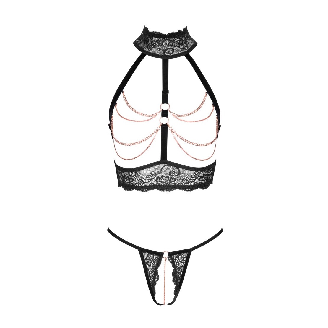 COMPLETO INTIMO IN PIZZO NERO CON SENO E...
