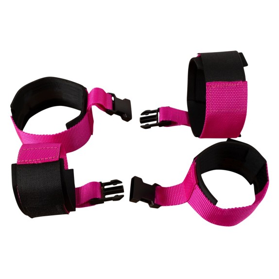 COSTRITTIVO DA LETTO BDSM FUCSIA CON ACCESSORI BALL GAG E MASCHERA SET 10 PEZZI