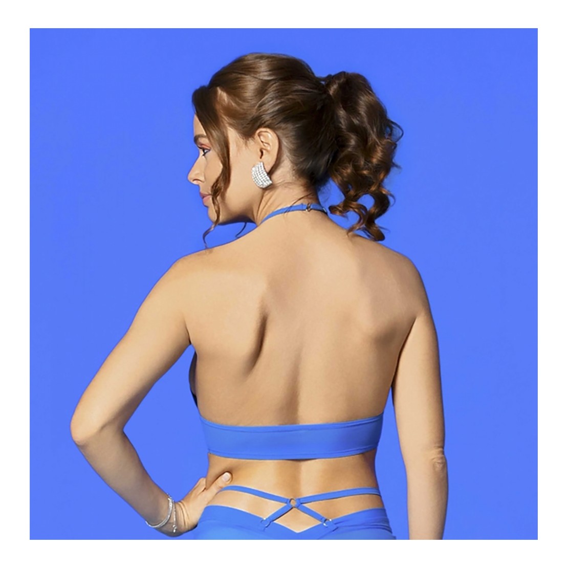 TOP IN TULLE BLU ELASTICIZZATO CON COLLO HALTER...