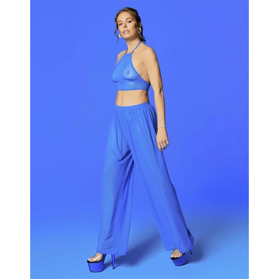 TOP IN TULLE BLU ELASTICIZZATO CON COLLO HALTER CATANZARO