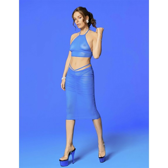 TOP IN TULLE BLU ELASTICIZZATO CON COLLO HALTER CATANZARO