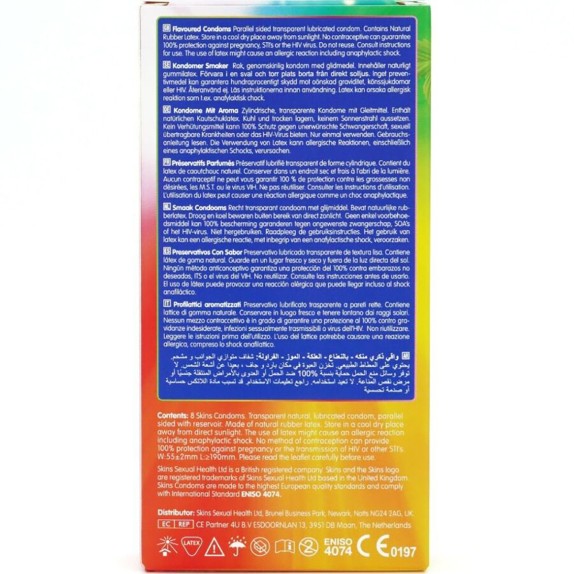 PROFILATTICI PRESERVATIVI PACCHETTO DA 8 CON 4 GUSTI SKINS