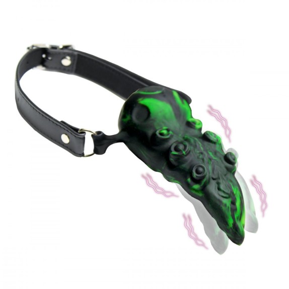 LINGUA VIBRANTE DI DRAGO IN SILICONE CHE LECCA GAG CON CINTURINO