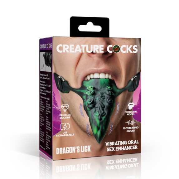 LINGUA VIBRANTE DI DRAGO IN SILICONE CHE LECCA GAG CON CINTURINO