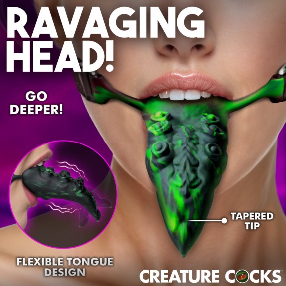 LINGUA VIBRANTE DI DRAGO IN SILICONE CHE LECCA GAG CON CINTURINO