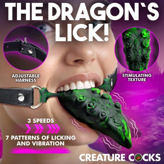 LINGUA VIBRANTE DI DRAGO IN SILICONE CHE LECCA GAG CON CINTURINO