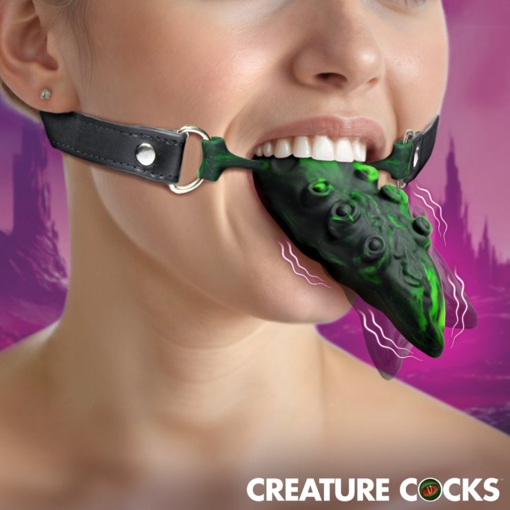 LINGUA VIBRANTE DI DRAGO IN SILICONE CHE LECCA GAG CON...