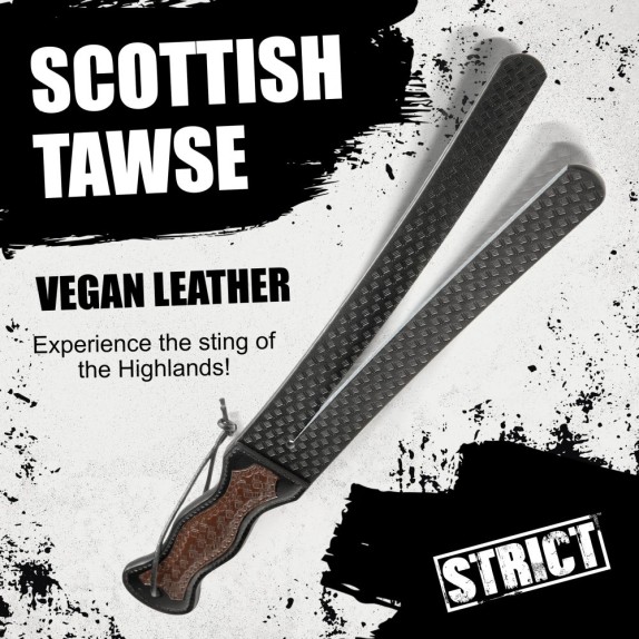 FRUSTA PIATTA A DOPPIA CODA IN PELLE VEGANA 45 CM CON TEXTURE E INSERTI SCOTTISH TAWSE