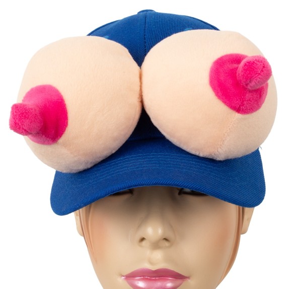 CAPPELLO CON FRONTINO RIGIDO BLU E CON SENO IN PELUCHES GADGET SCHERZOSO