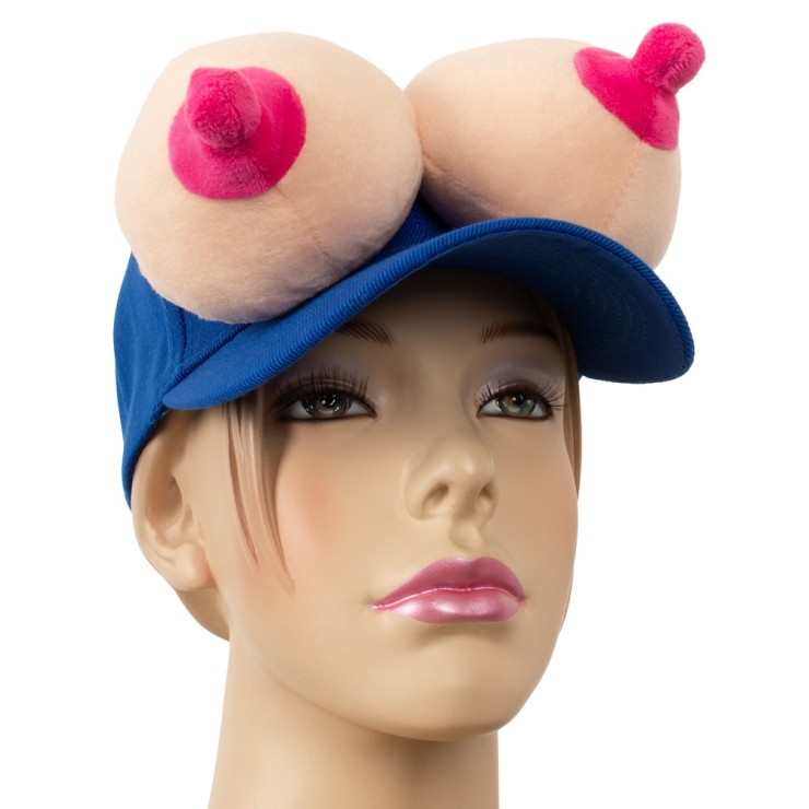 CAPPELLO CON FRONTINO RIGIDO BLU E CON SENO IN PELUCHES...