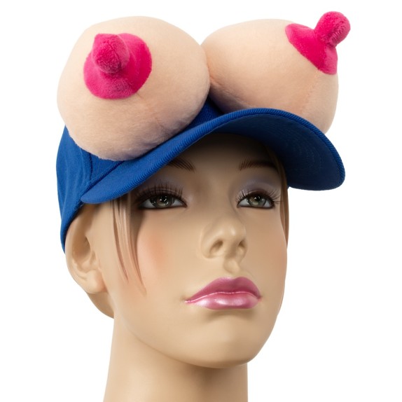 CAPPELLO CON FRONTINO RIGIDO BLU E CON SENO IN PELUCHES GADGET SCHERZOSO