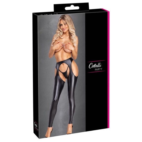 COLLANT APERTI IN SPANDEX NERO LUCIDO CON PERIZOMA A FILETTO