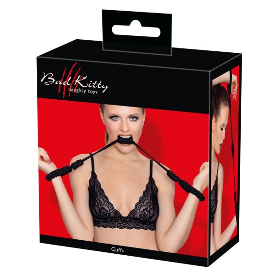 MANETTE IN CORDA NERA IN STILE SHIBARI REGOLABILI E COLLEGATE TRA LORO IN COTONE