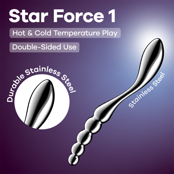 DILDO DOPPIO IN ACCIAIO INOX CON PALLINE & PER GIOCHI DI TEMPERATURA STAR FORCE 1 SATISFYER